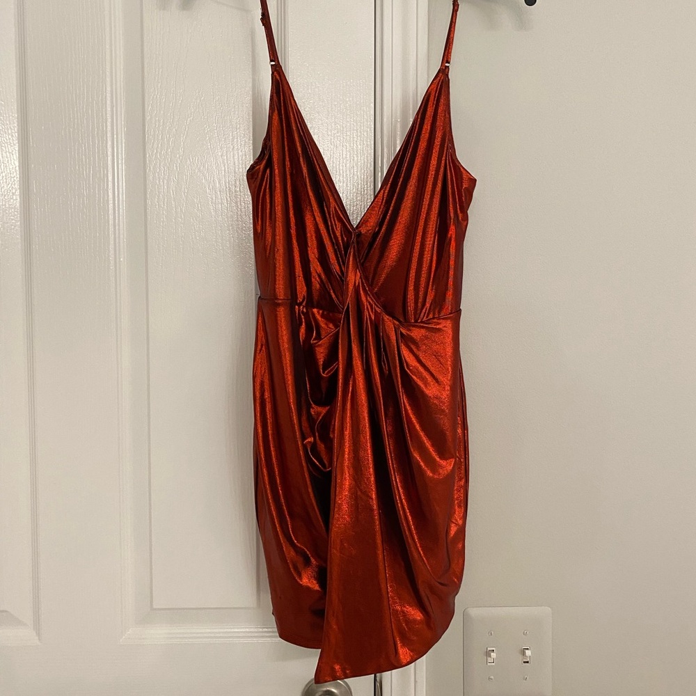 H:ours mini red metallic dress